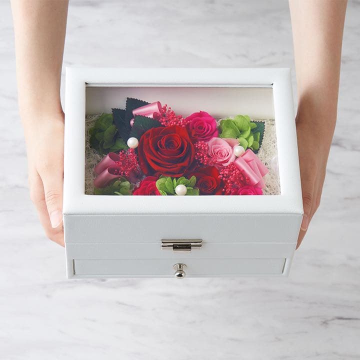 プリザーブドフラワー　オルゴールホワイトボックス