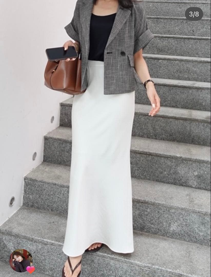 新品・タグ付＊エメイン サテンバイヤススカート(アイボリー)S