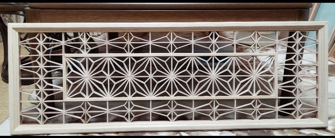 87 ❣️特価❣️麻の葉組子　吹き抜け2枚一組 木製額縁