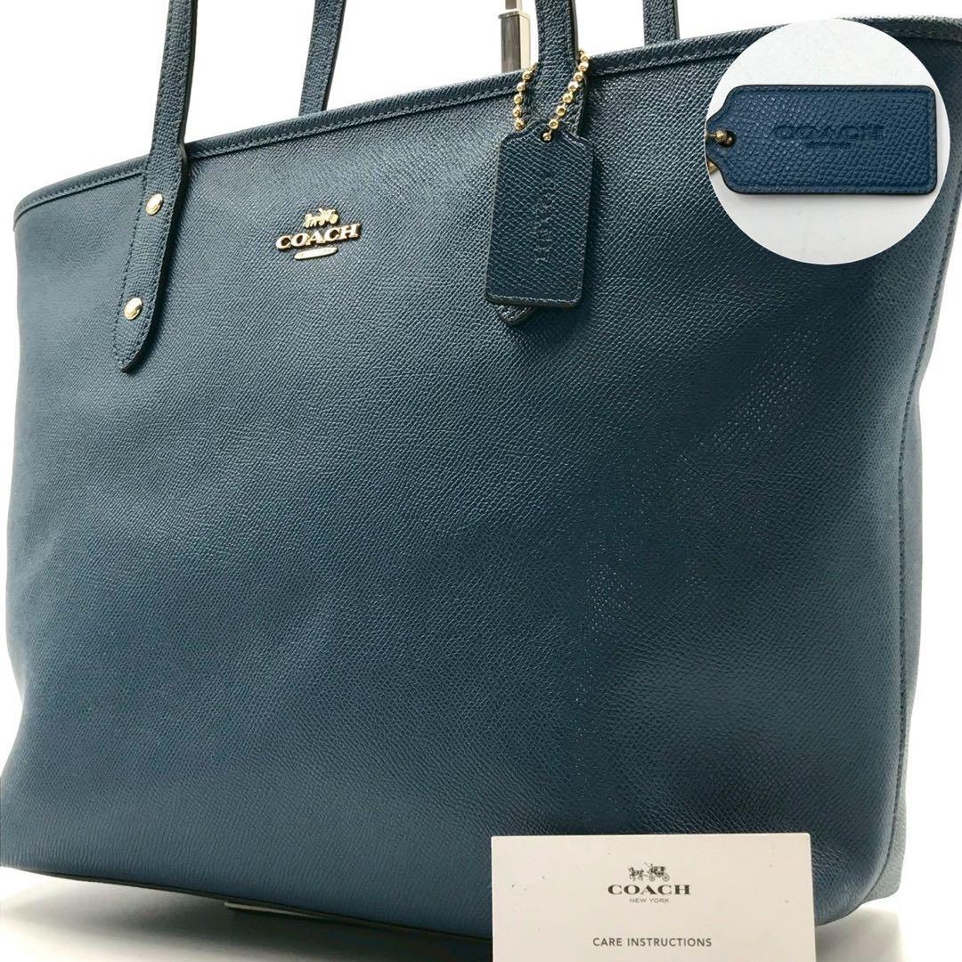 定価10万✨コーチ トートバッグ レザー 希少色 チャーム ブルー 肩がけ 男女