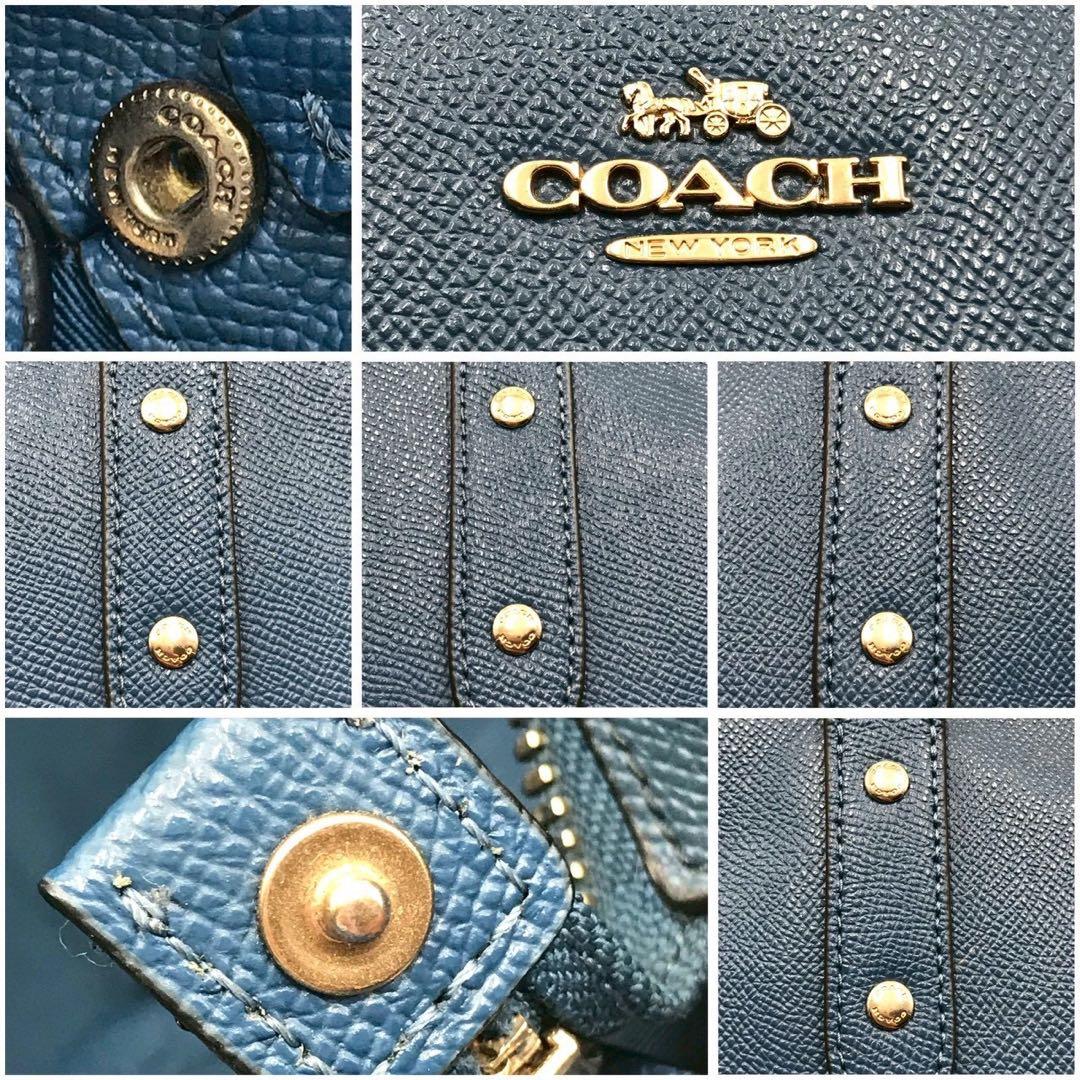 定価10万✨コーチ トートバッグ レザー 希少色 チャーム ブルー 肩がけ 男女