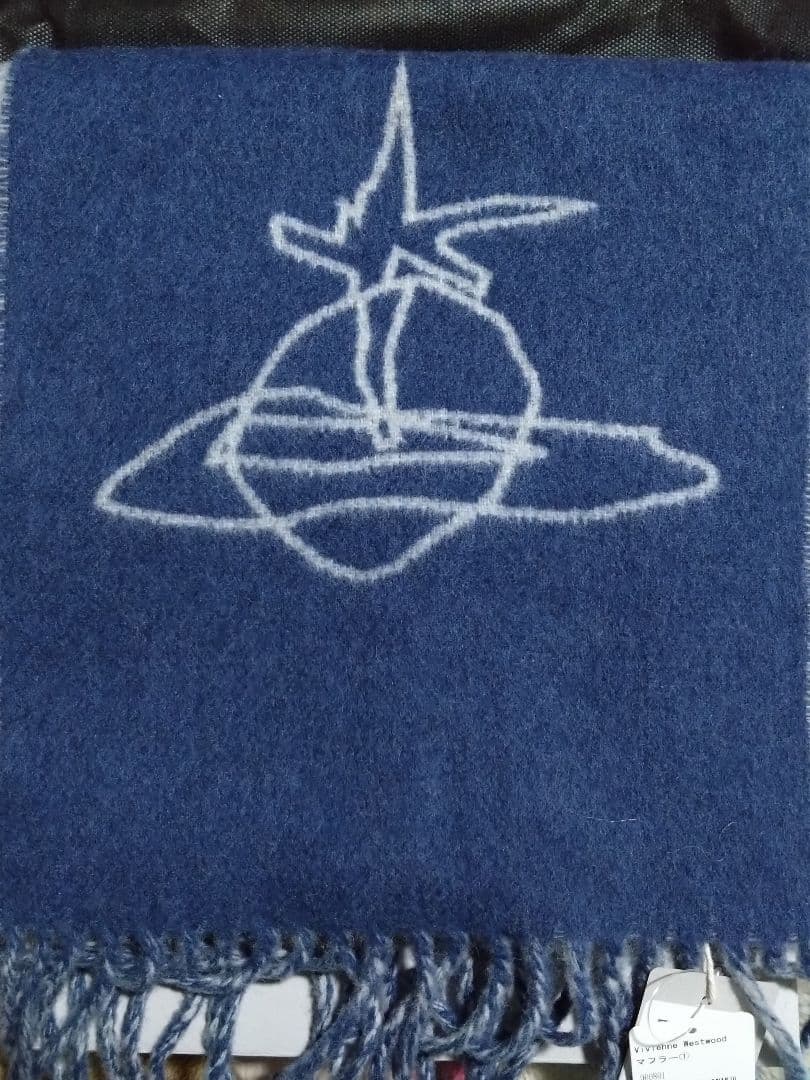ヴィヴィアン・ウエストウッド　ネイビー ウール混紡 マフラー