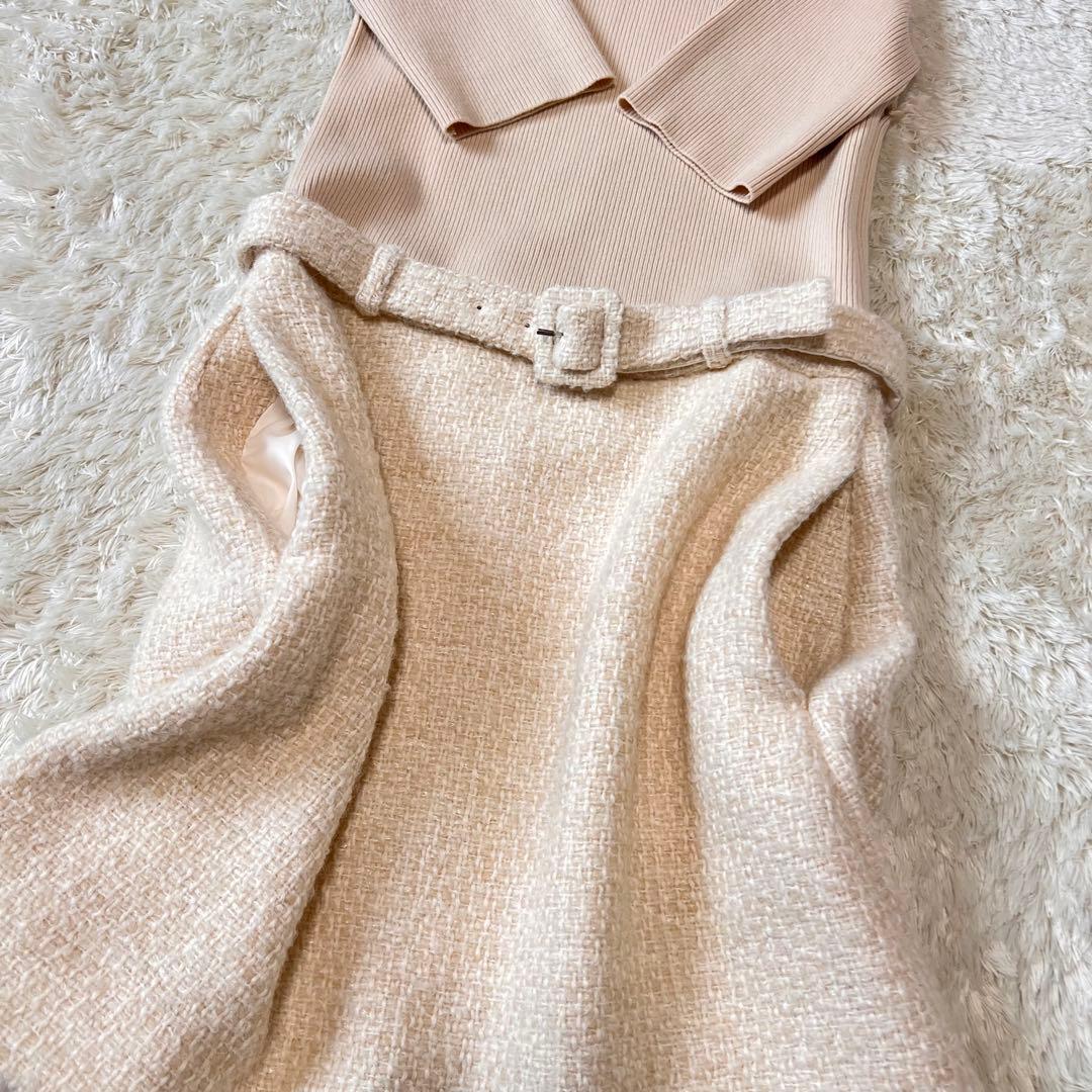 美品 Theory コンボドレス ニットドッキングワンピース ベージュ XS