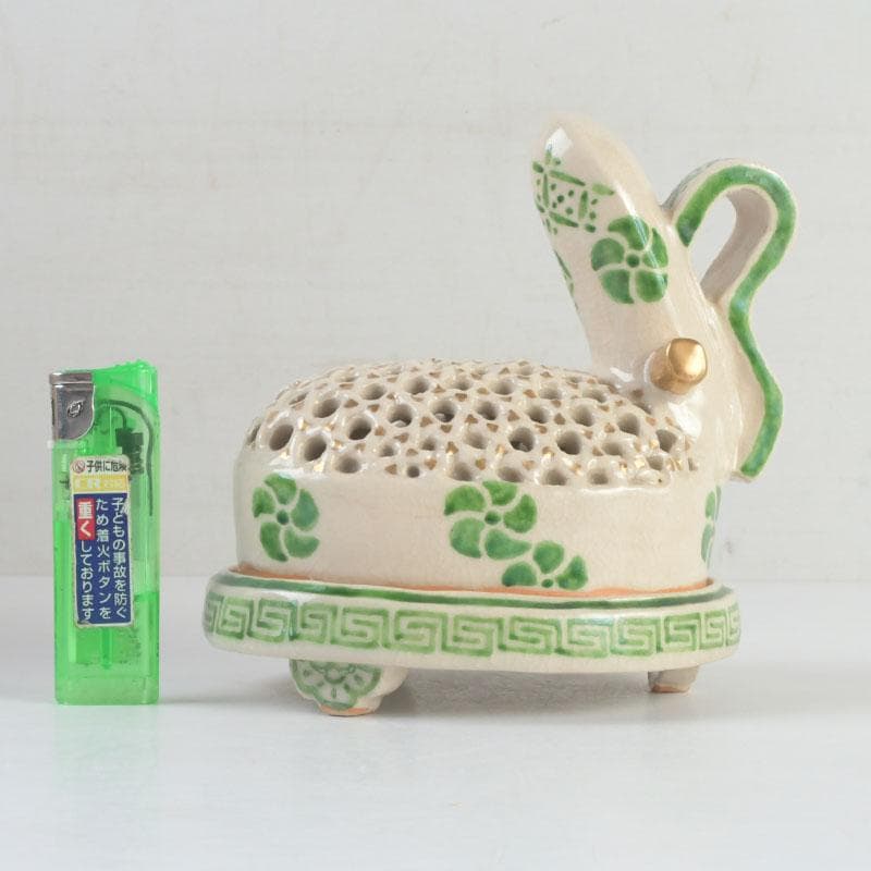 茶道具　九谷焼　九谷峯久　園江久雄作　仁清写　冠　香炉　共箱　V　9422