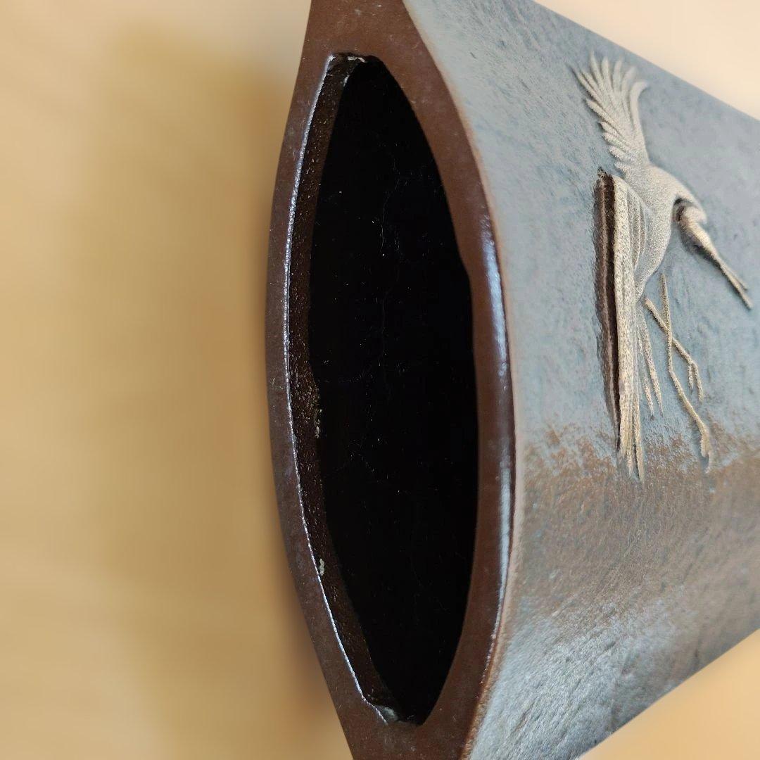 『祝』鶴と亀の彫刻 一輪挿し 高岡銅器　鋳物　伝統工芸