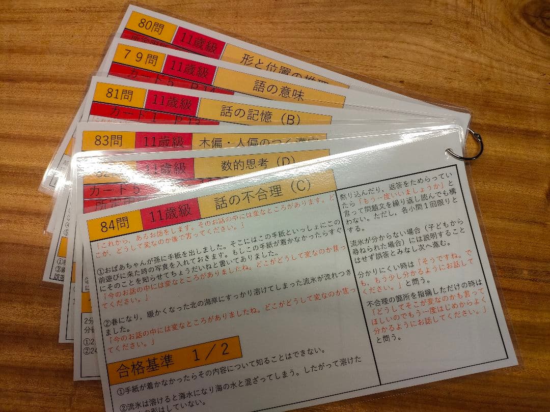 田中ビネー知能検査V　検査進行シート３歳級〜１２歳級セット