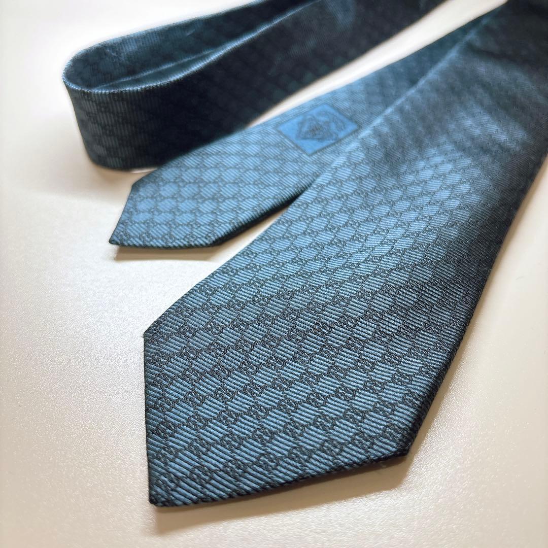 GUCCI グッチ GG柄 総柄 ネクタイ 藍色 7cm シルク 細身