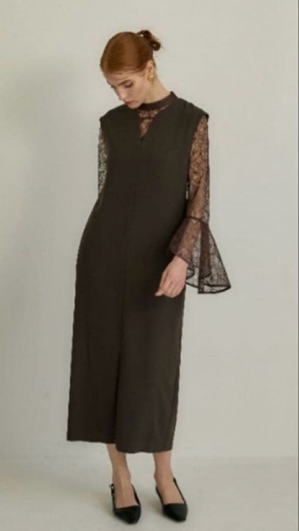 ベルスリーブスリットドレス S