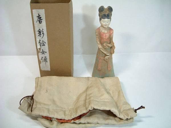 置物■唐俑 唐彩絵女俑 中国陶磁 唐時代 婦人像 古い土人形 時代物 骨董品■