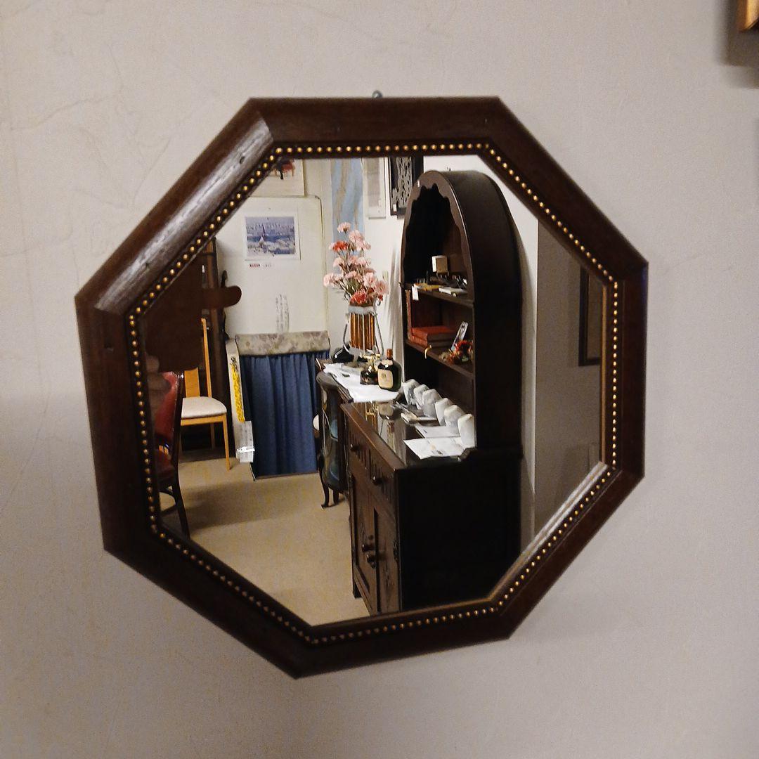 八角形の木製壁掛け鏡
