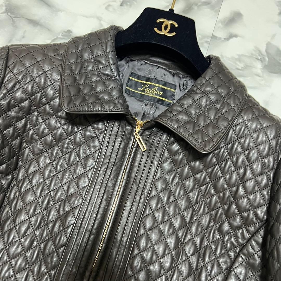 【美品】レリアン　ラムレザー　レザージャケット　キルティング　ブラウン　11号