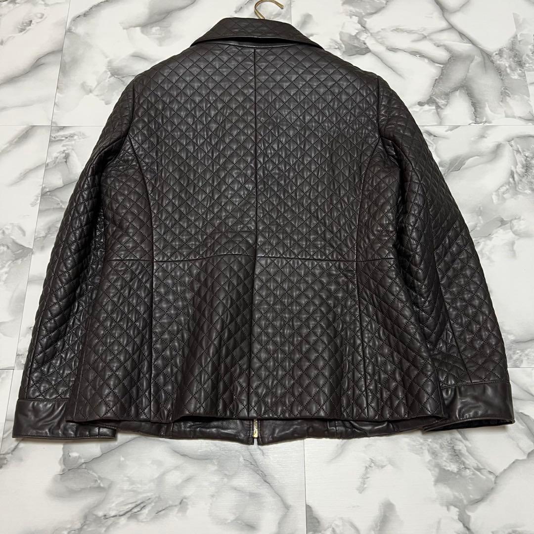 【美品】レリアン　ラムレザー　レザージャケット　キルティング　ブラウン　11号