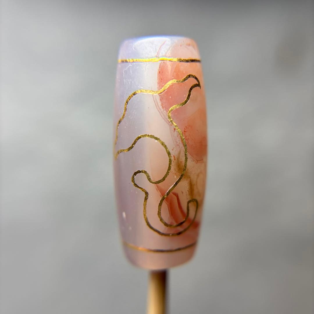 あずきちゃん玉髄　金線霊芝天珠　朱砂入り　11-97