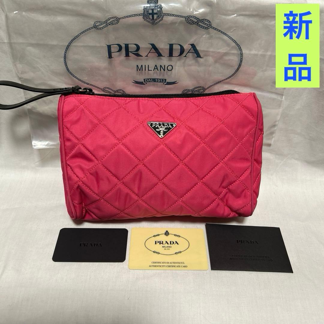 新品　PRADA キルティング　ポーチ　ピンク