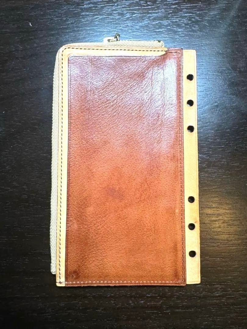 odoruリフィルジッパーポーチ バイブル ブラウンレザー 6穴リフィル