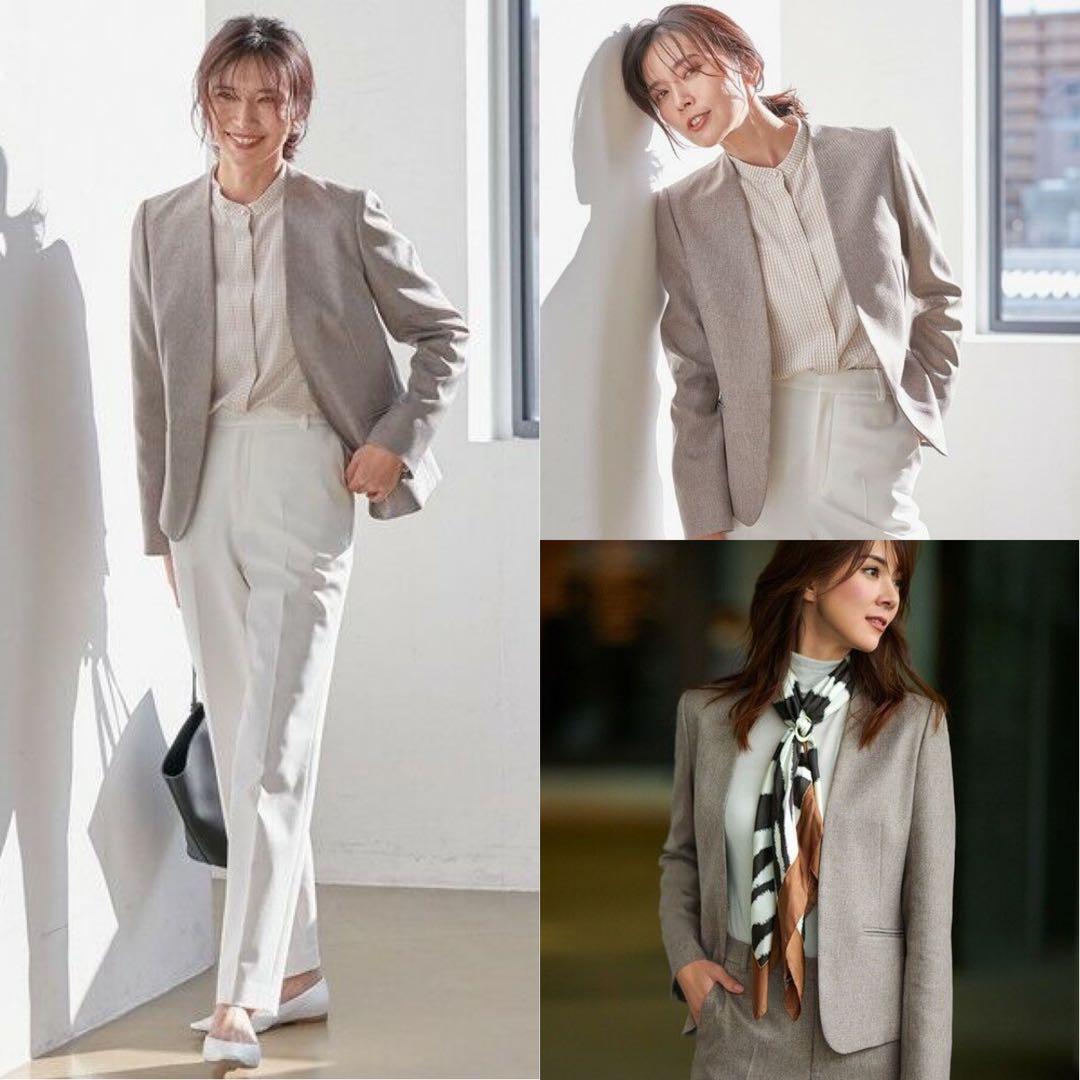 【未使用】23区ウールライクカルゼノーカラージャケットパンツスーツ上下セット36