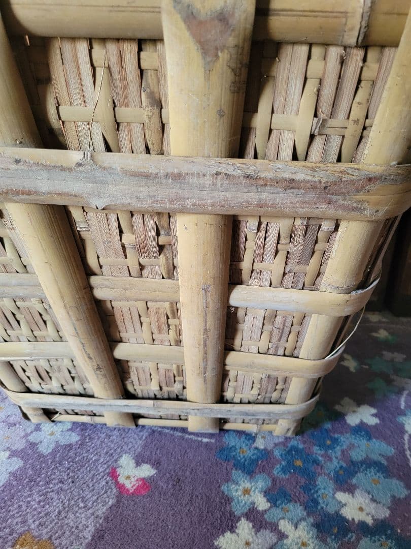 レア★　昭和レトロ　珍品　竹製角篭(骨太)　御用かご　超特大　良品