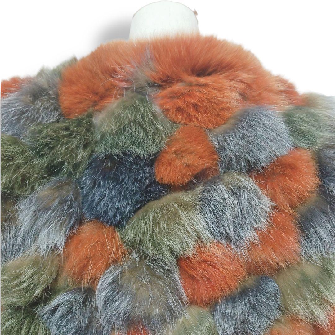 ファー&レザー 裏地地図柄 異素材ドッキング ノーカラージャケット 短丈ブルゾン