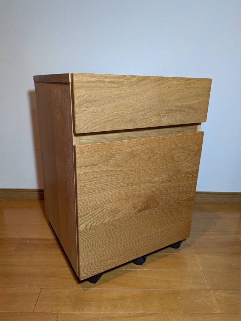 ■送料込■無印 MUJI 無垢材デスクキャビネットワイド オーク材脇机引出し収納
