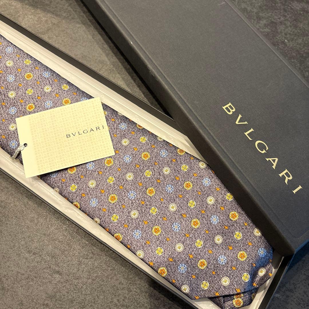 BVLGARI ネクタイ ダークブルー ドット