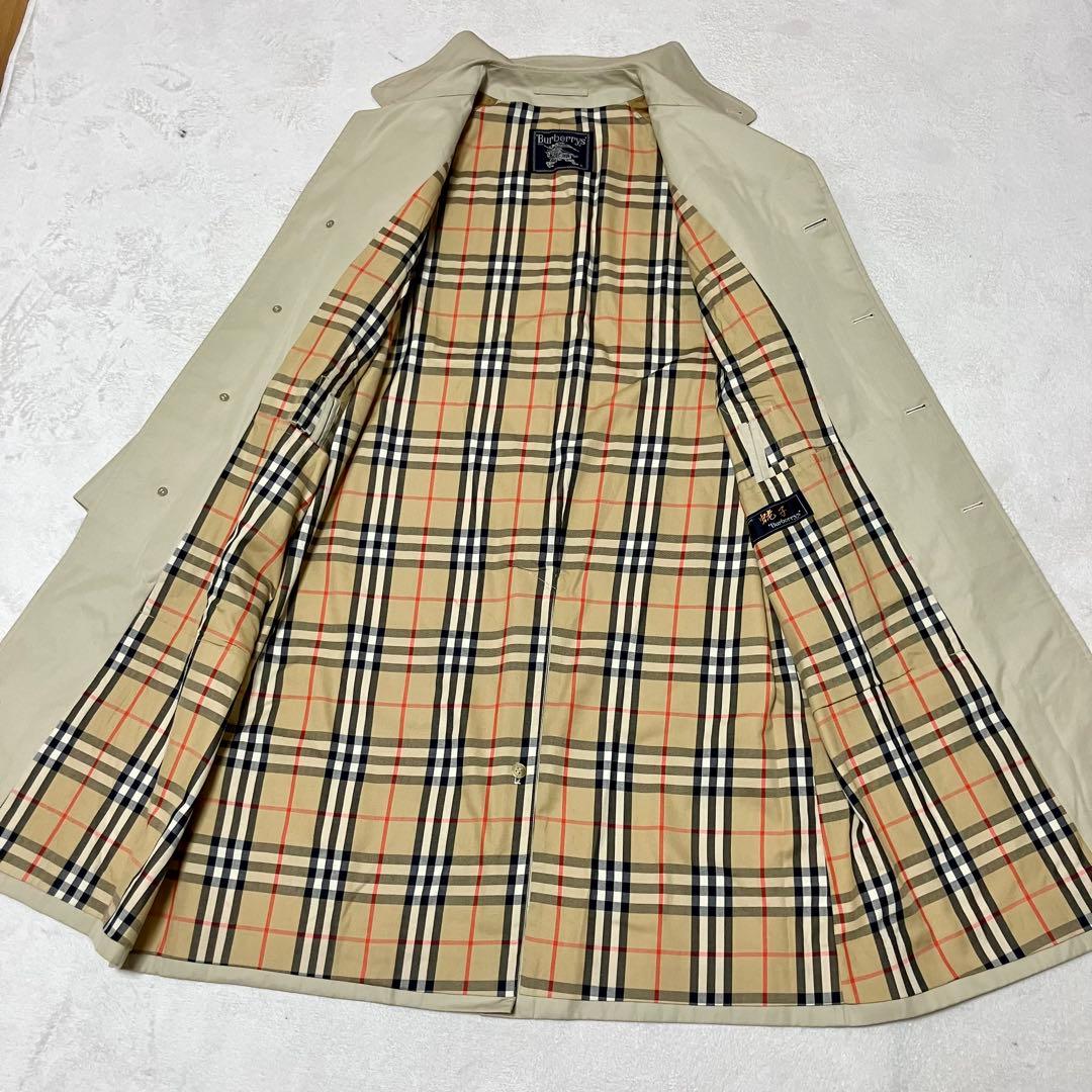バーバリー　ステンカラーコート　ロング　裏ノバチェック総柄　大きめゆったり　XL