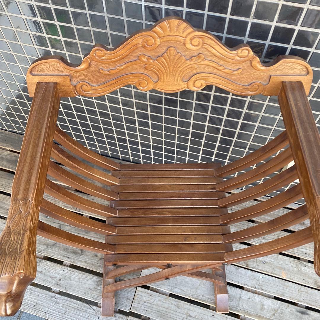 A.イタリア サボナローラチェア ヴィンテージ 折りたたみ 木彫り 家具