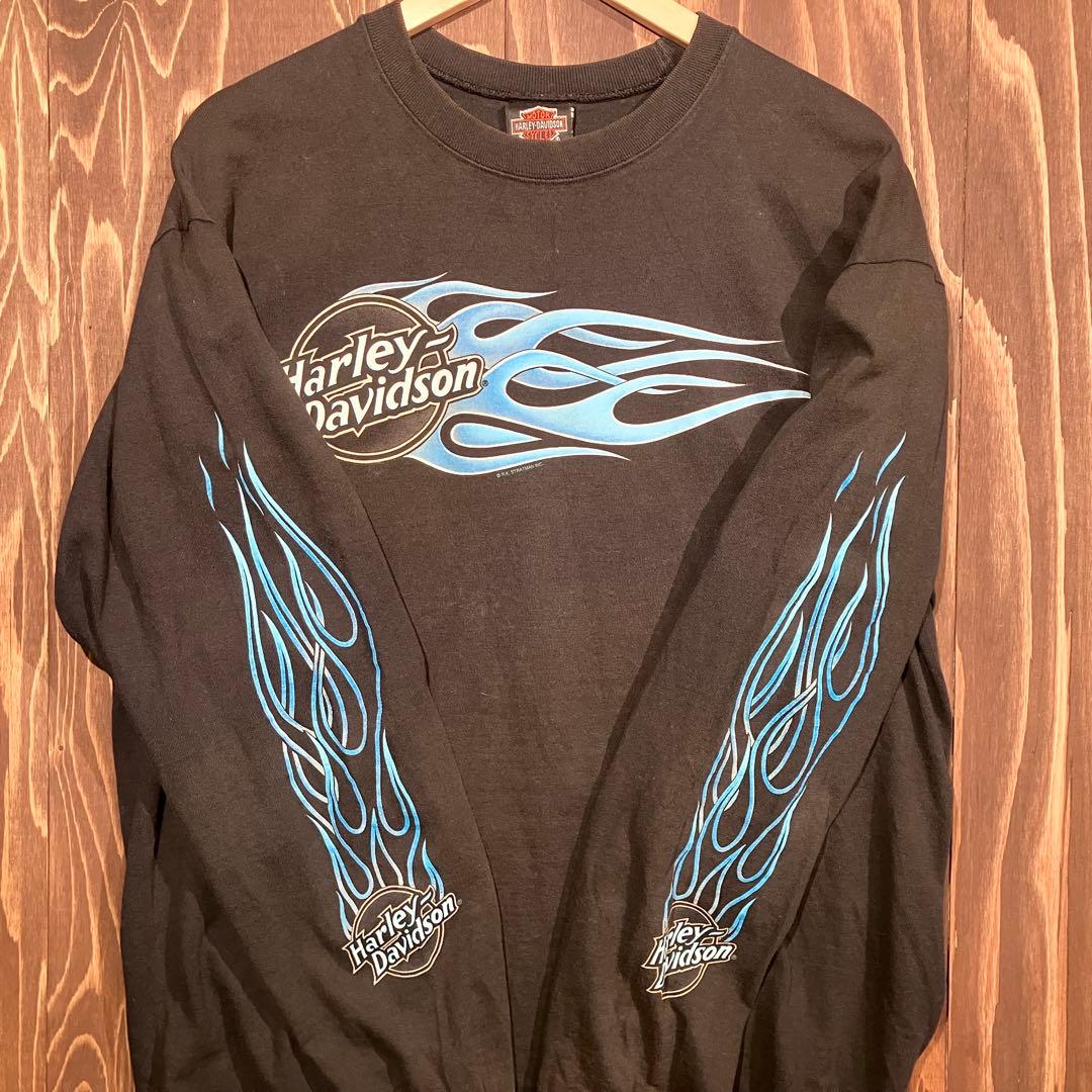 USA製 ハーレーダビッドソン ブルーフレイム　ロンt 長袖　ブラック　Ｌ