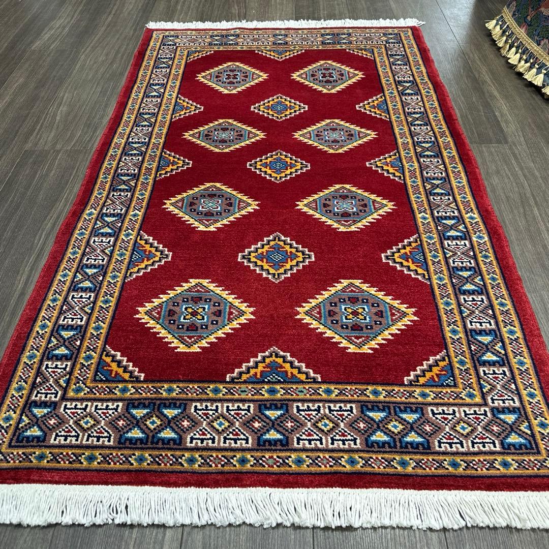 166x96幾何学模様のウールラグ 手織り絨毯パキスタン絨毯