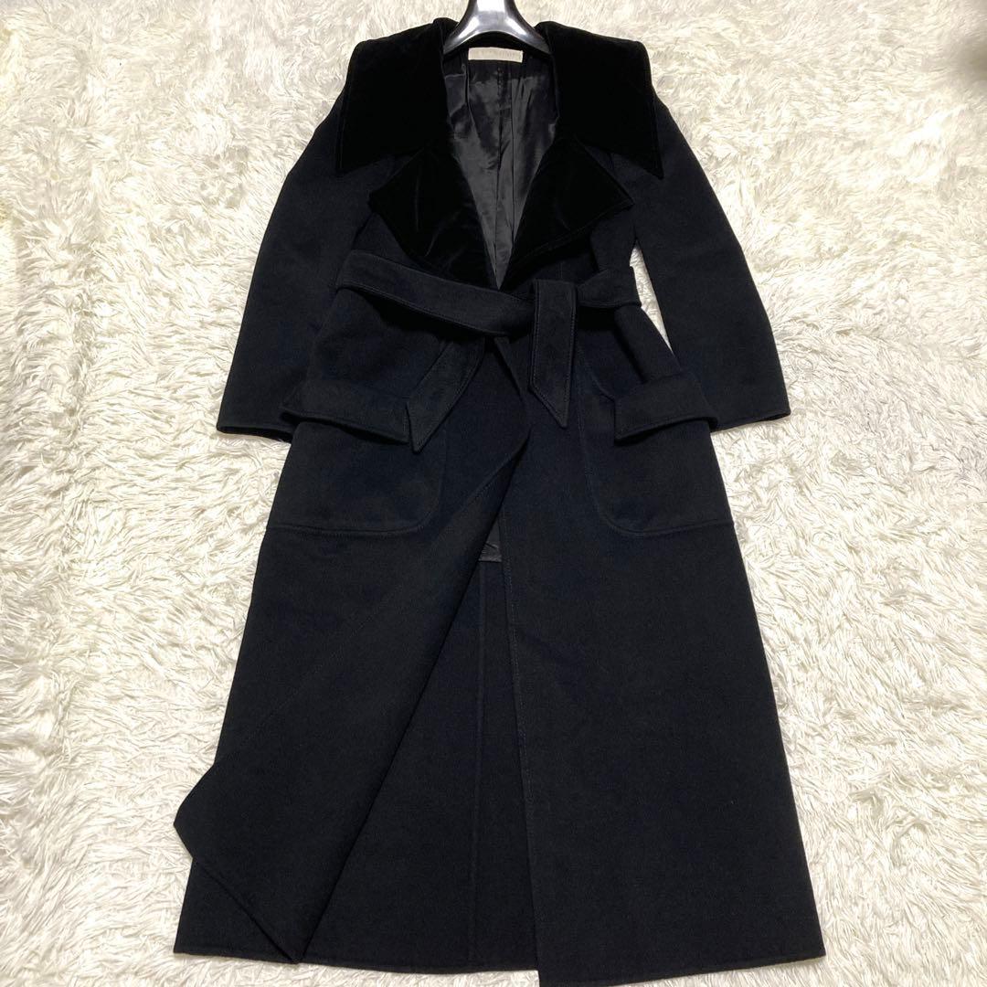 極美品✨VALENTINO カシゴラ　超ロングコート　ベルト　XL 襟ベロア　黒