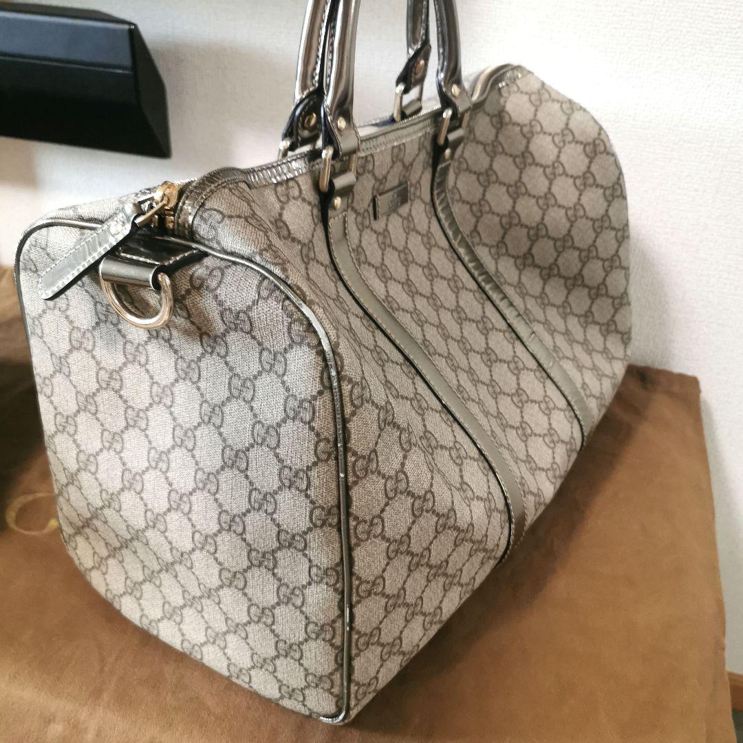 GUCCI　ボストンバックGG柄　シルバーメッキ調