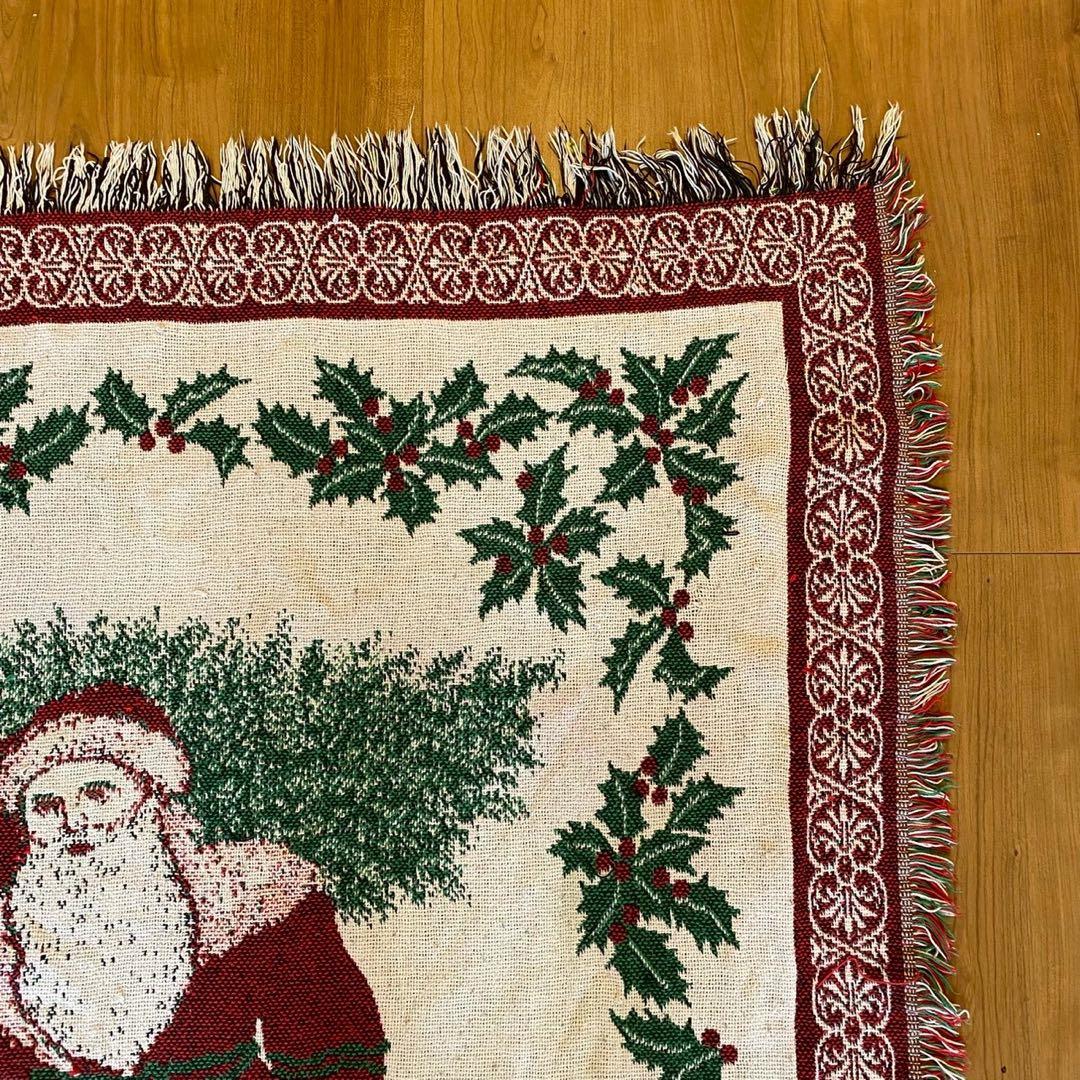ヴィンテージ　クリスマス サンタ柄 ゴブラン織 ラグ 両面配色　136×117