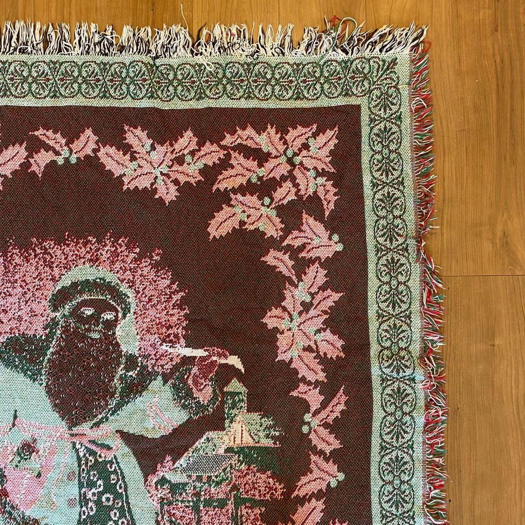ヴィンテージ　クリスマス サンタ柄 ゴブラン織 ラグ 両面配色　136×117