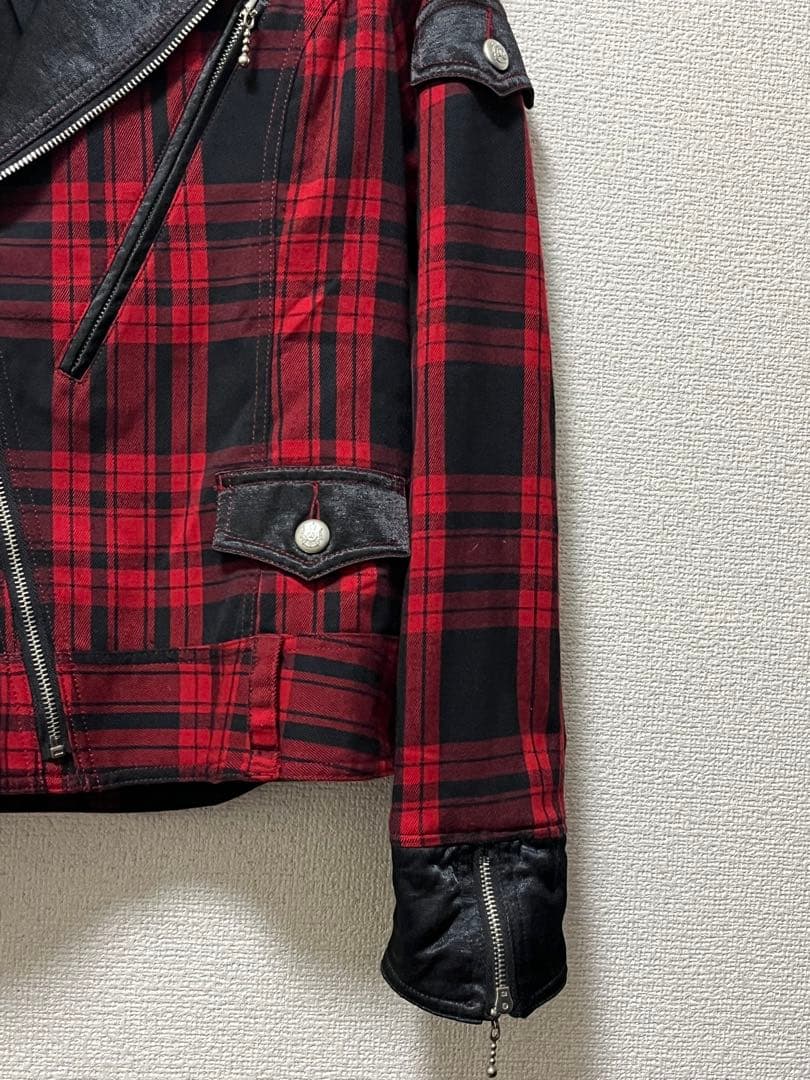 アルゴンキン　異素材切替　ダブルライダース　/1　チェック　赤　パンク　y2k