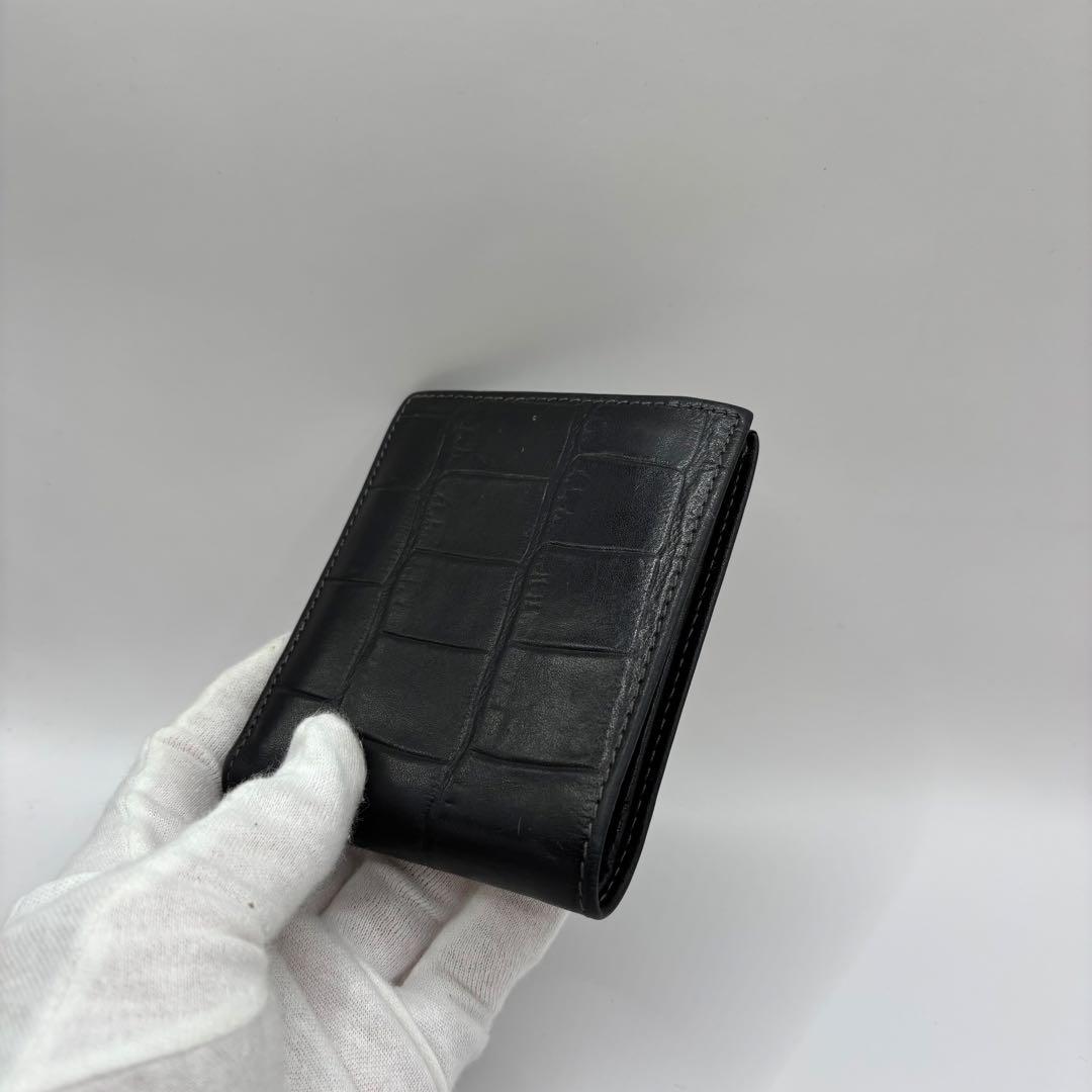 ILBISONTE 二つ折り財布　クロコ　ブラック　レザー　イルビゾンテ　ロゴ