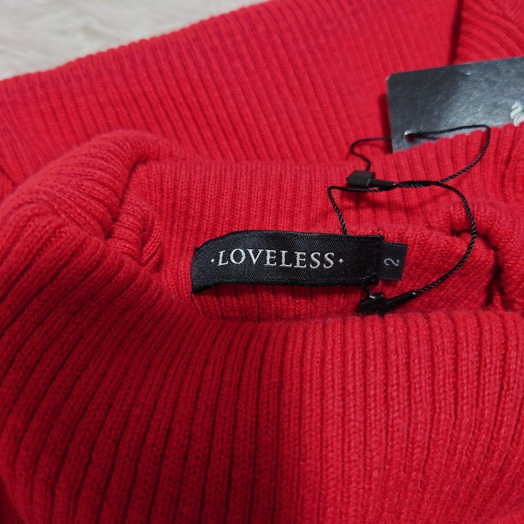 未使用タグ付き　カシミヤ混　ラブレス　タートルネックセーター　リブニット　赤　M