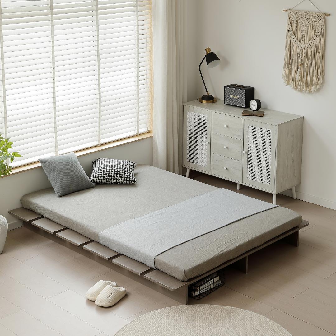 超人気！【幅160cm】木目調 D ベッド ステージベッド 脚付きGray