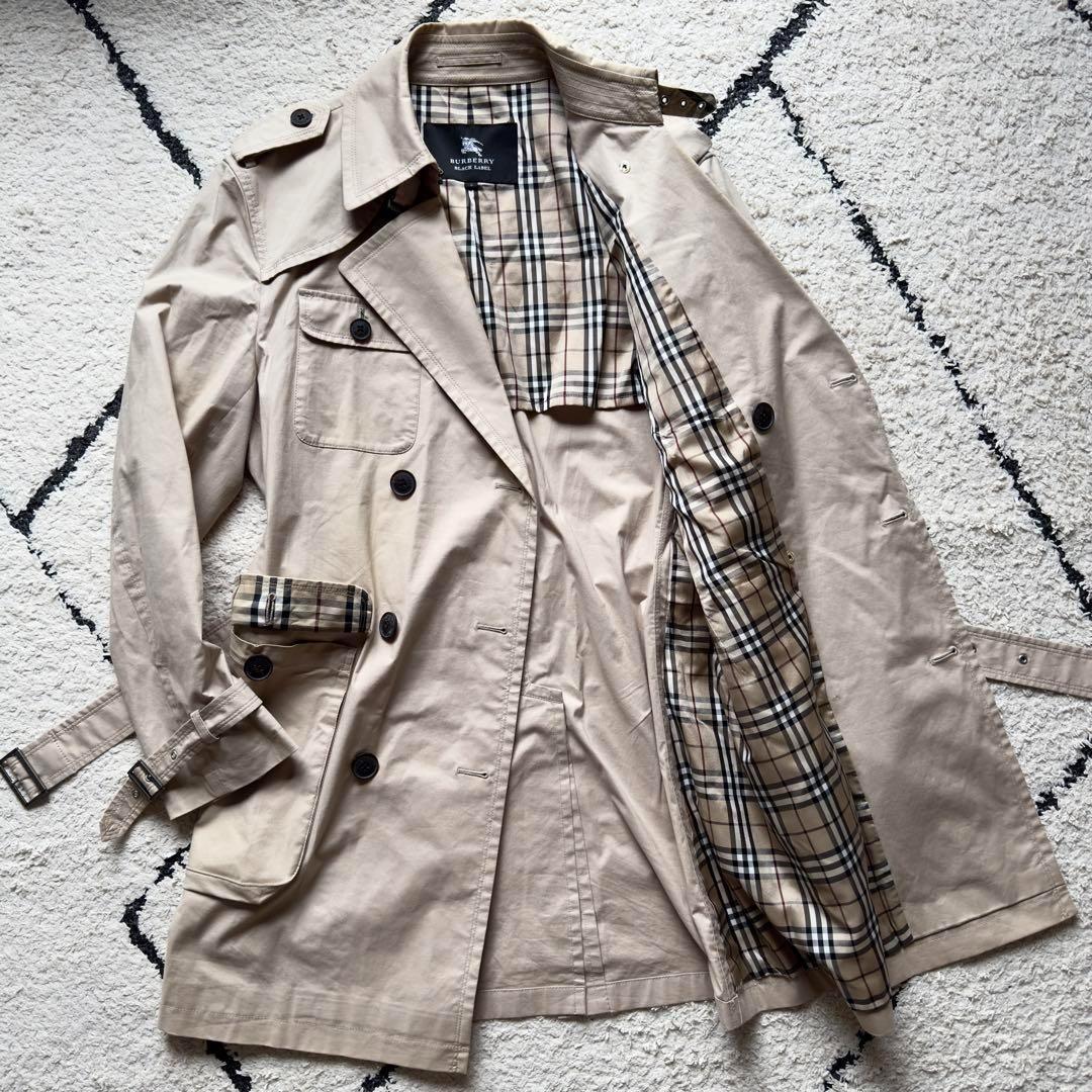 バーバリーブラックレーベル　トレンチコート　ベージュ　ノバチェック　ベルト　L