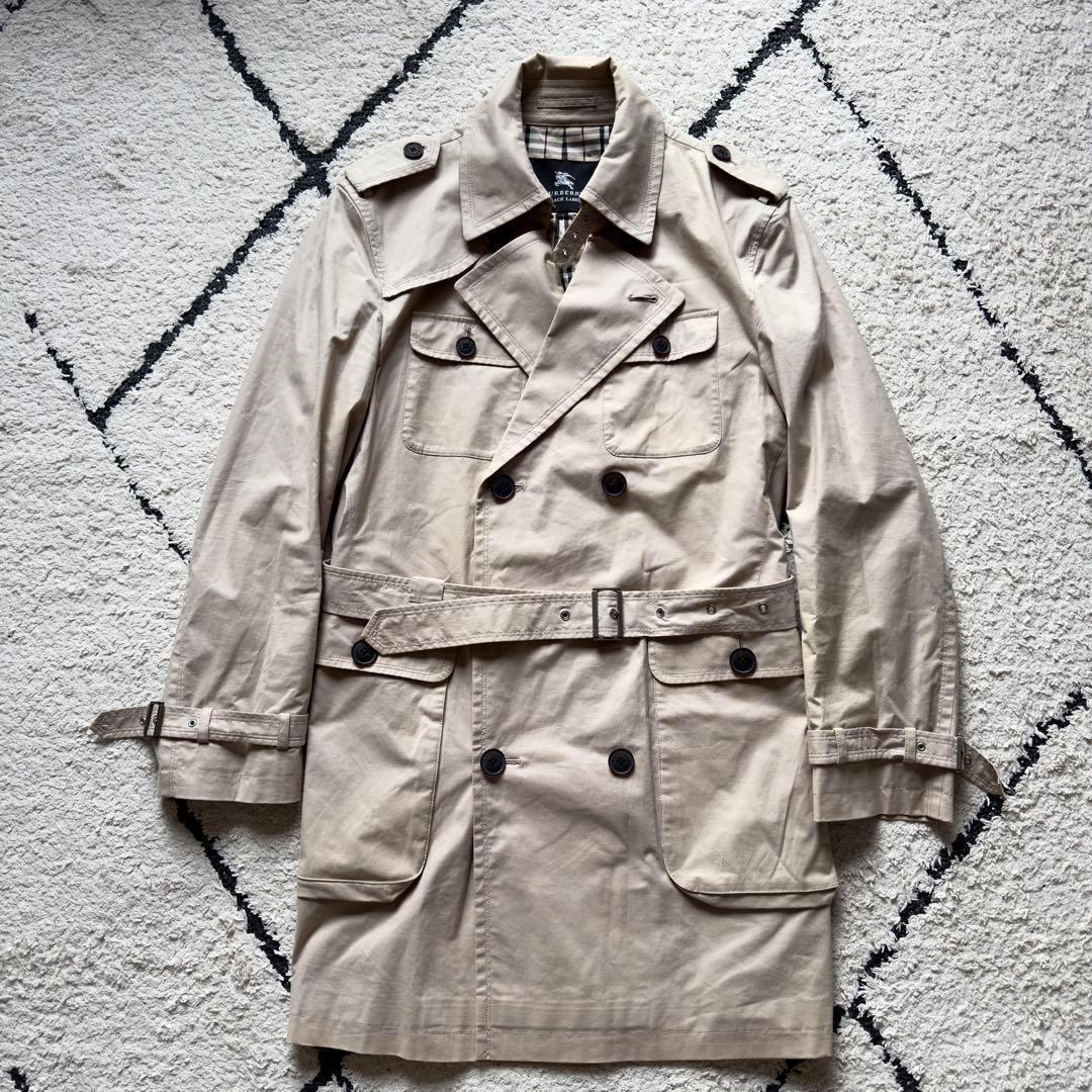 バーバリーブラックレーベル　トレンチコート　ベージュ　ノバチェック　ベルト　L