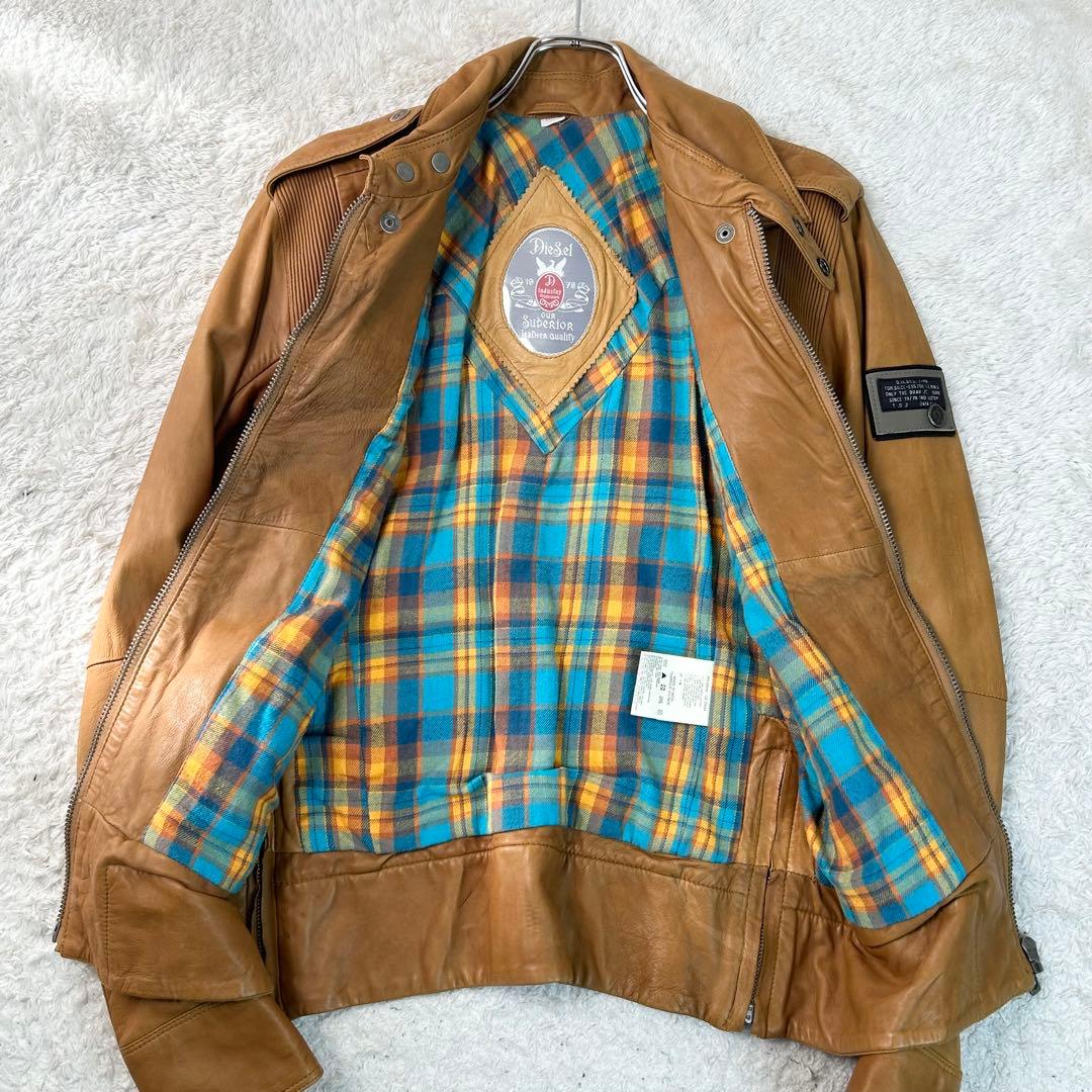 DIESEL レザージャケット 羊革 ミリタリー Sブラウン シープレザー