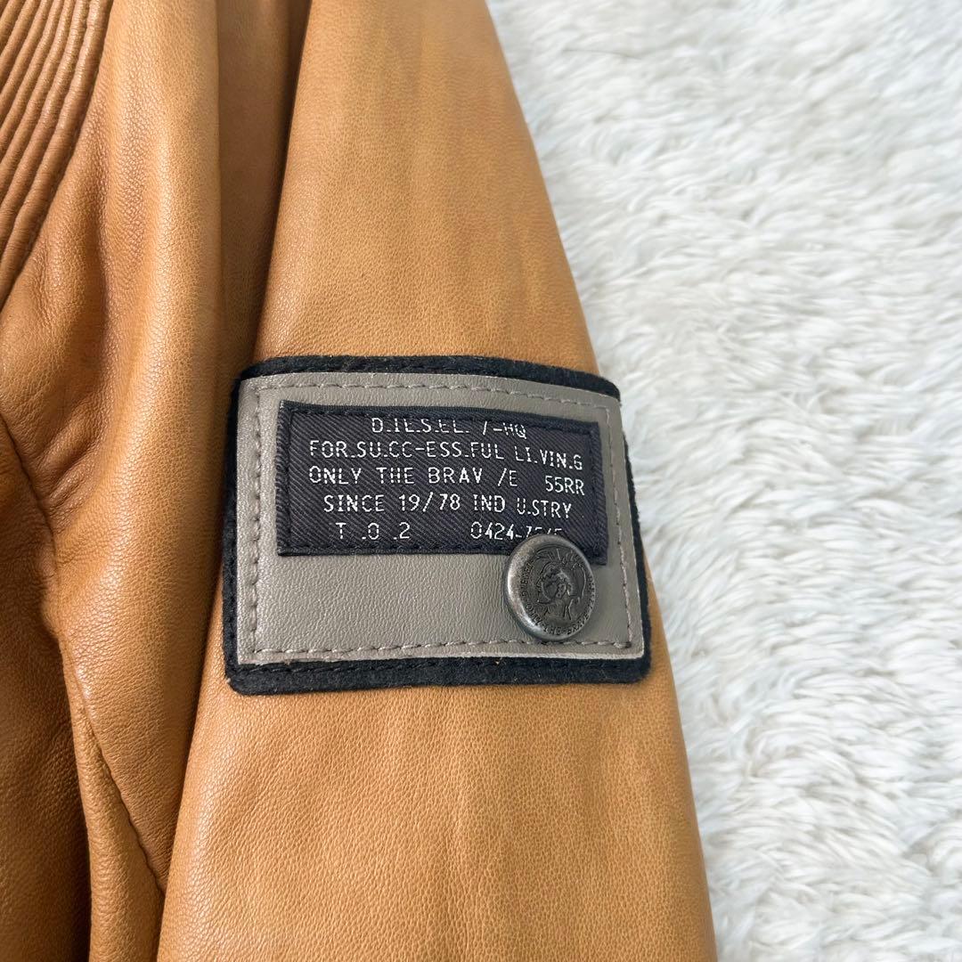 DIESEL レザージャケット 羊革 ミリタリー Sブラウン シープレザー