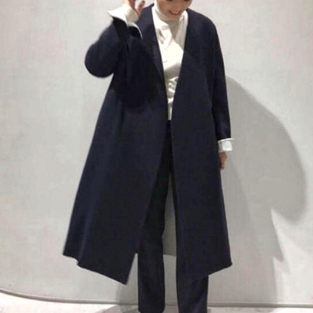 人気♪ エンフォルド ウール ノーカラー ロングリバーコート バックスリット