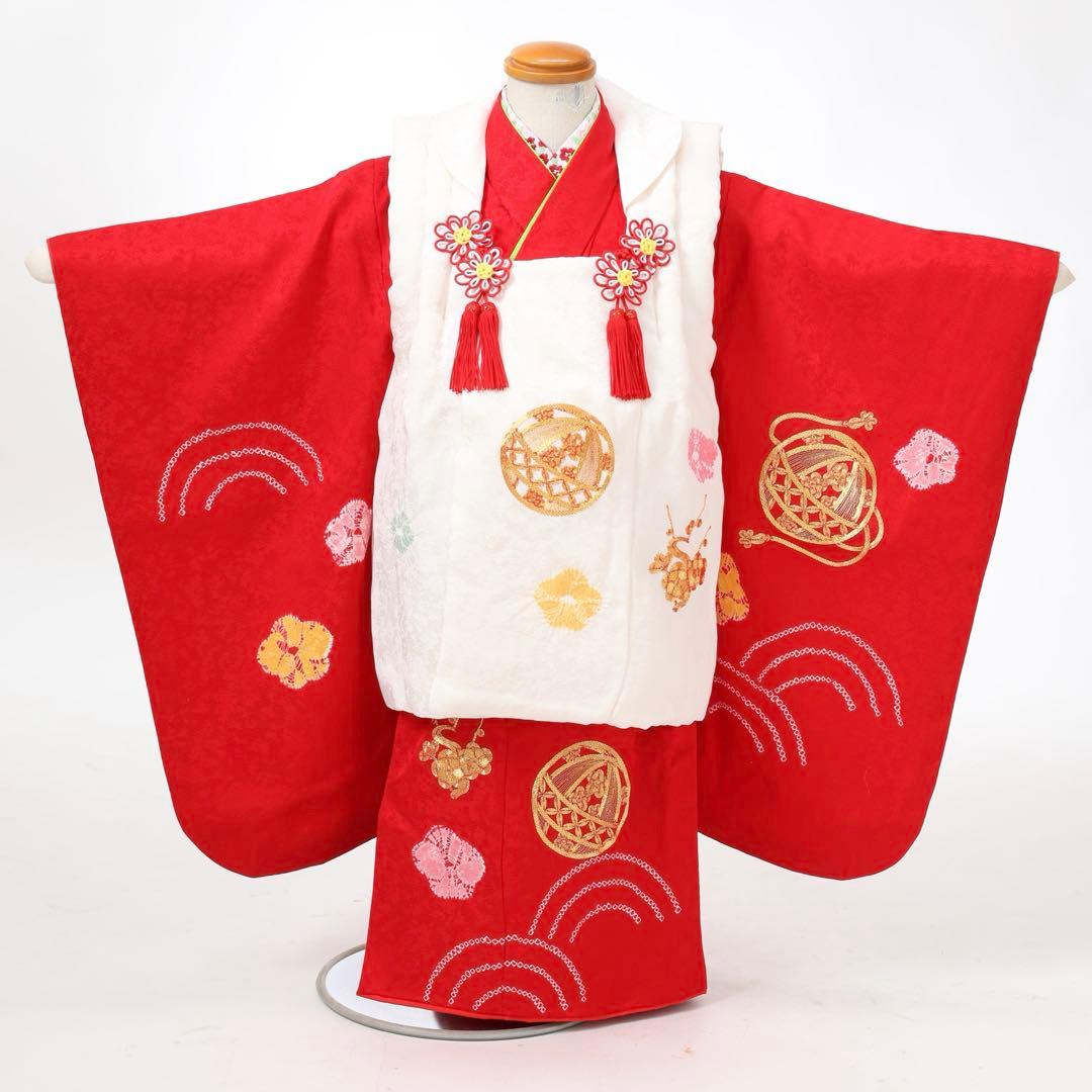 七五三 3歳着物 被布セット 正絹 絞り 赤