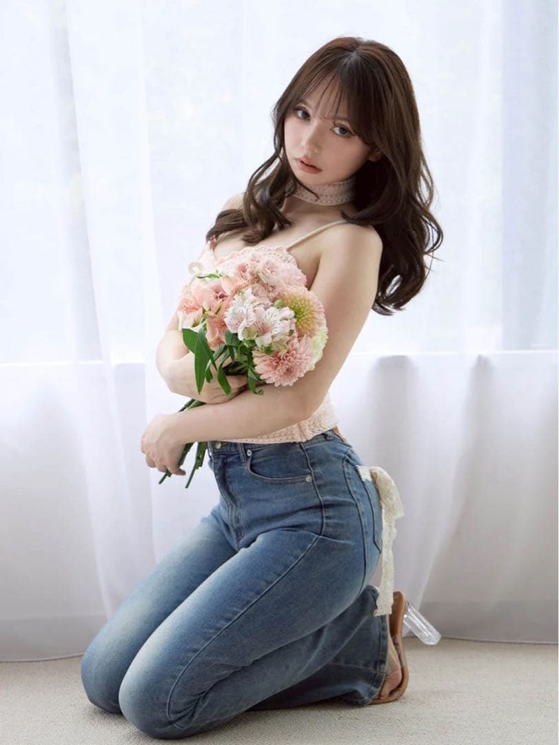 パンツ andmary aLacey ribbon heart hip denim S