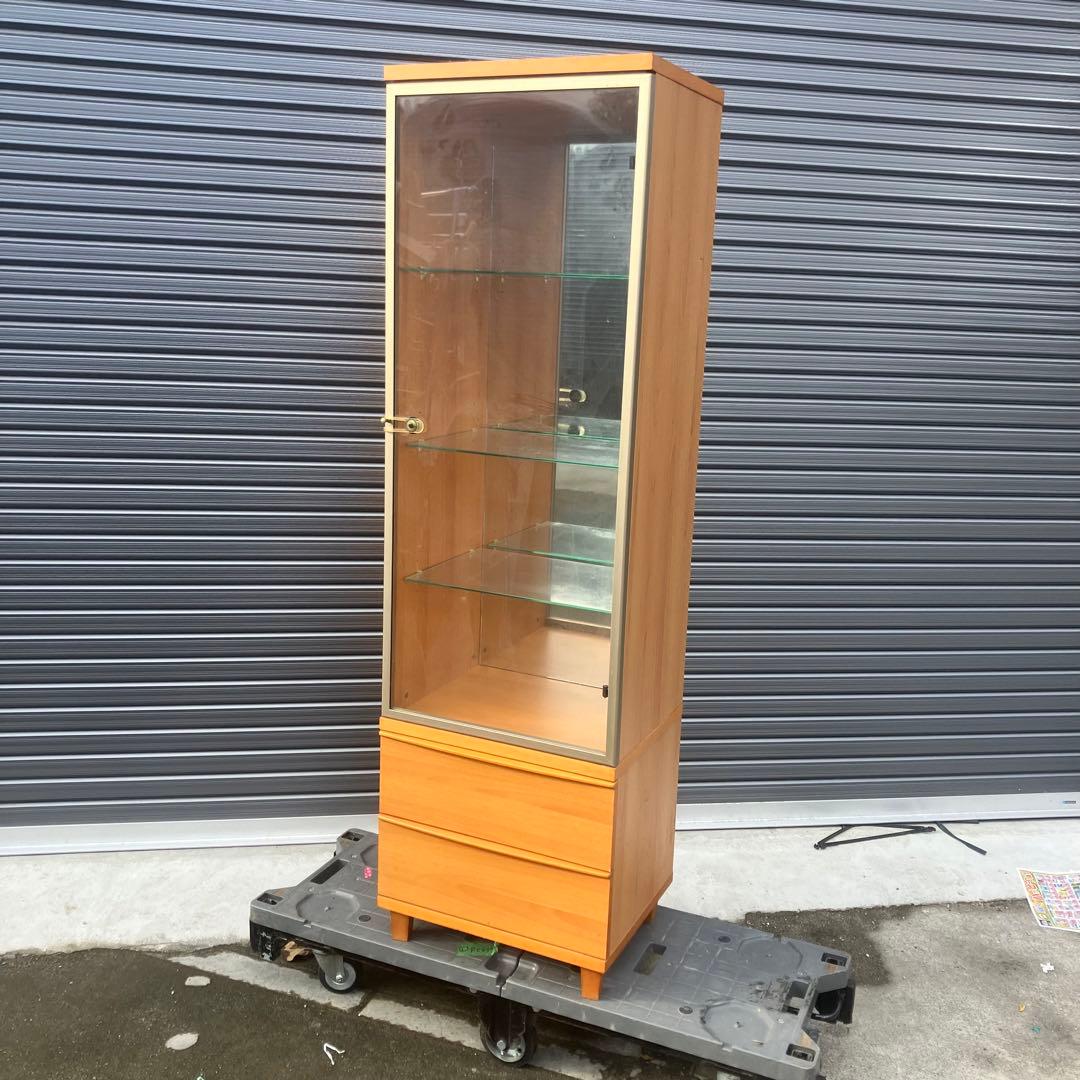 木製 3段ガラスショーケース 飾り棚 コレクションラック 鏡張り ビンテージ