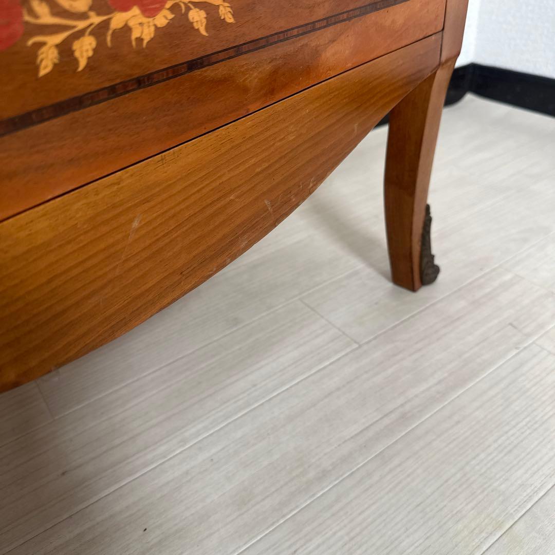 イタリア製 チェスト 6段6杯 象嵌 真鍮細工 金属取手 猫脚 i4※