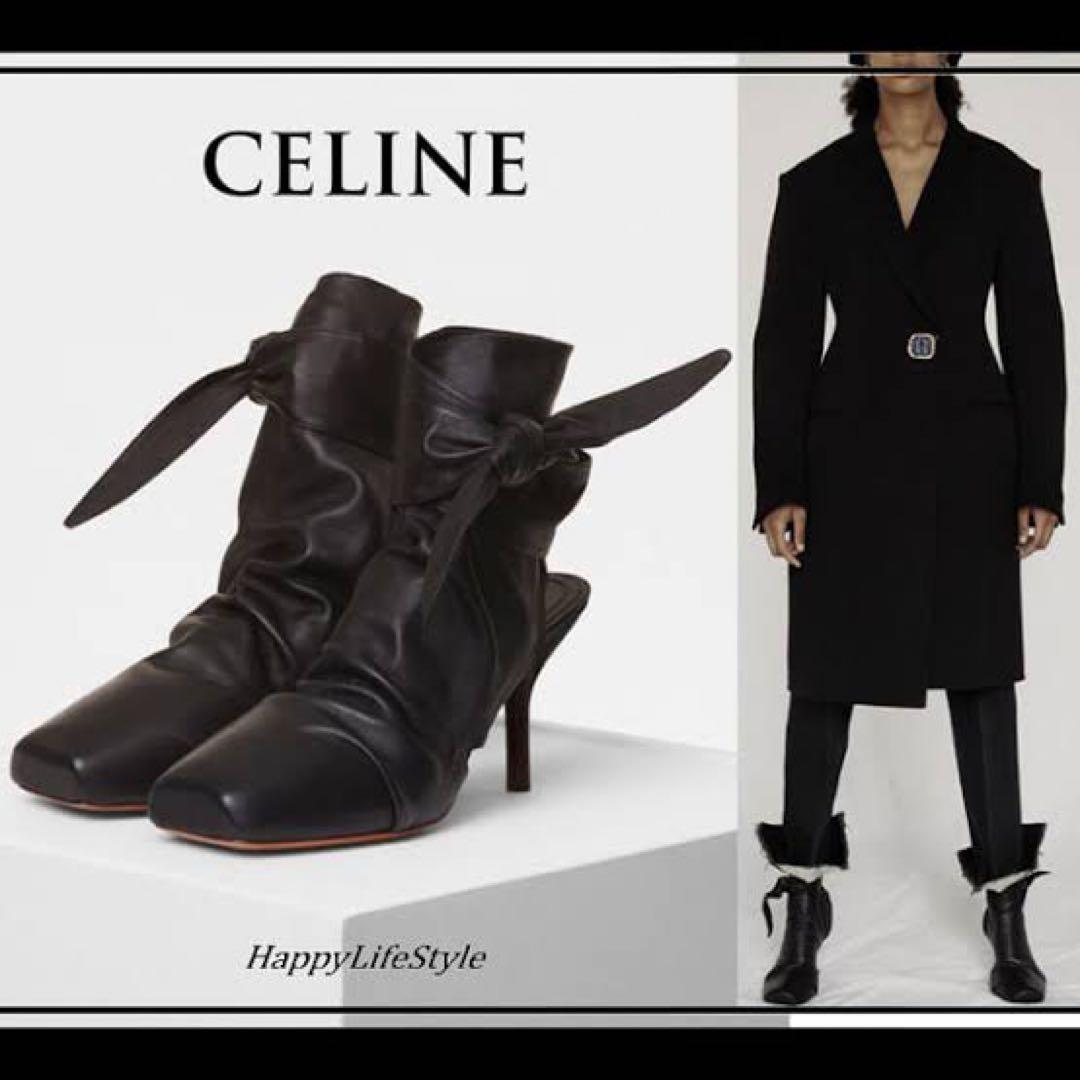 む*う様 CELINE バックレスラップレザーパンプス ブラック