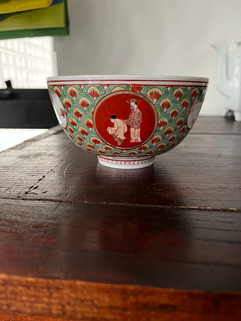 江戸中期　元禄伊万里　盛期古伊万里　上手色絵　珍品　青海波　魚鳥海老