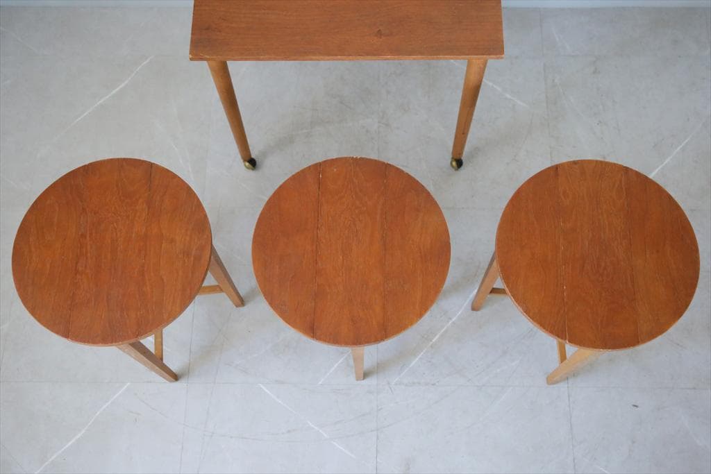 英国アンティーク木製ネストテーブル4台set/収納式机/飾り棚(84-237)