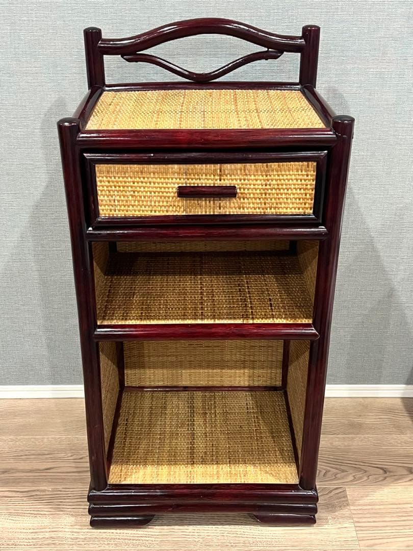 昭和レトロ 籐×木製 電話台 サイドチェスト 引き出し付き 和モダン
