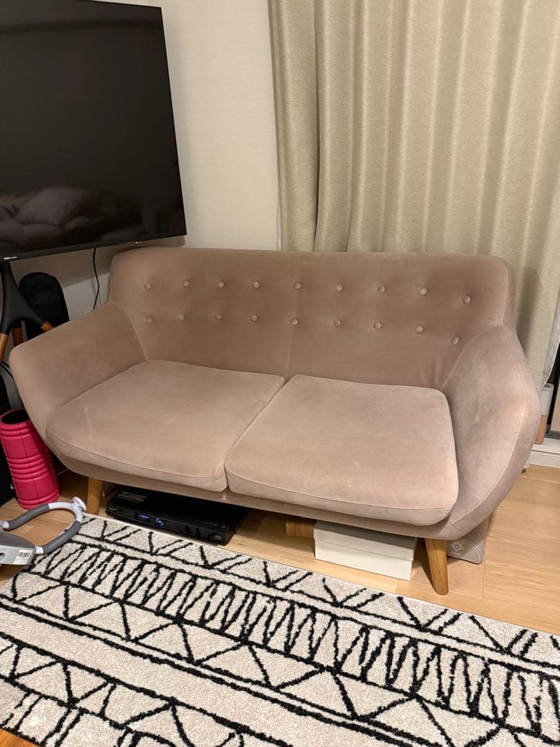 ⭐︎り⭐︎送料込francfranc購入ピンクベロア2人掛けソファ